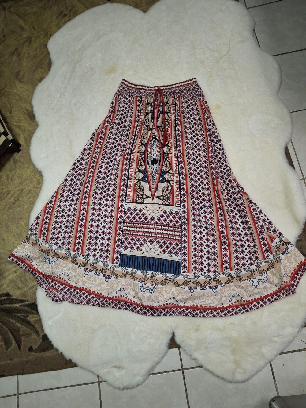Mix Nouveau Boho Southwestern Tribal Print A-line Maxi Skirt Women Size Large - Picture 13 of 16